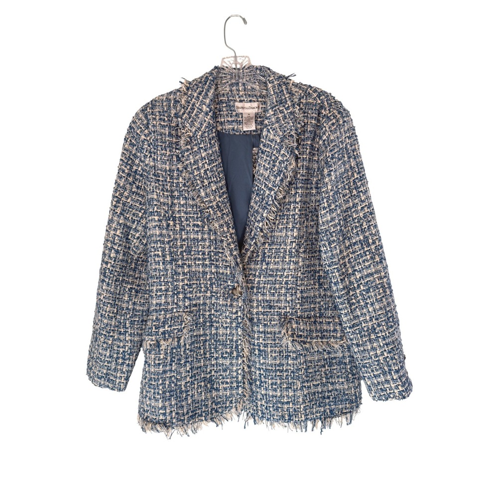Women's Blue Fringe Tweed Twee Blazer Office Work Career Preppy Academia Medium‎